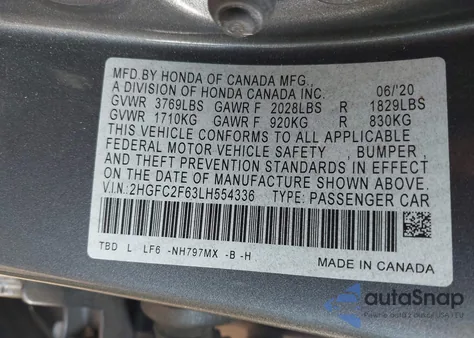 2020 Honda Civic Lx from USA, damaged, VIN 2HGFC2F63LH554336